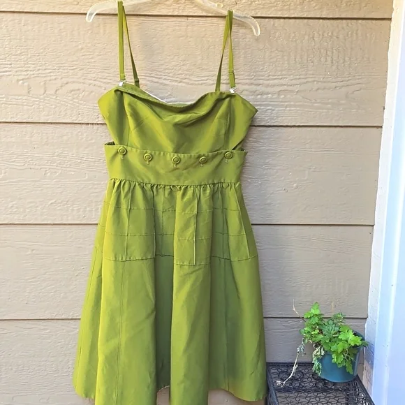 Anthropologie Maeve cotton silk blend army green midi dress 10 pockets - Picture 9 of 16